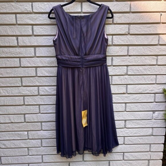 Laura Petites Mesh Detail Fit & Flare Dress Pink/Navy Sz 12P - Picture 9 of 14